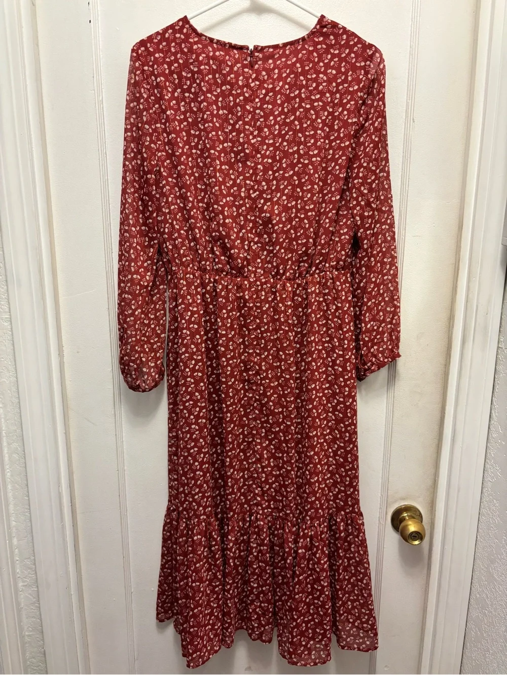 J. Crew Point Sur Faux Wrap Floral Print Rusty Red Lined Dress Size 6